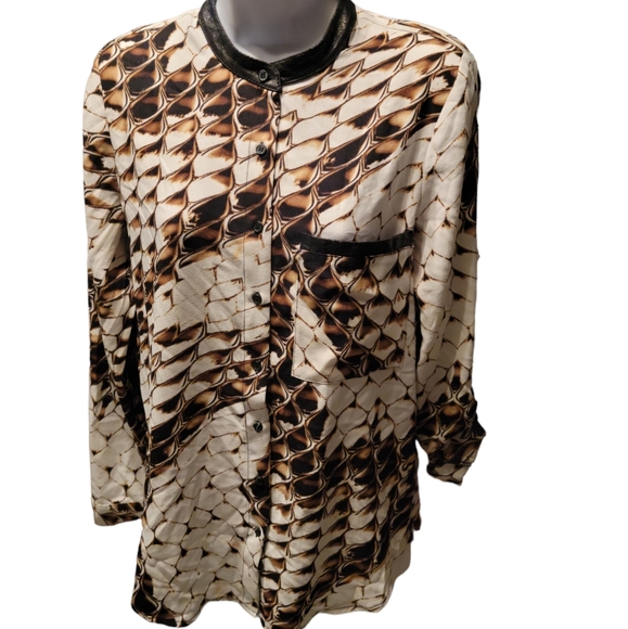 Alberto Makali Button Down Shirt Print Blouse Size M Long Sleeve - Picture 2 of 7